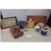 Image 1 : 2 Trays, Cookie Jar, Bisquet Jar, Decanter, Glass Pitcher