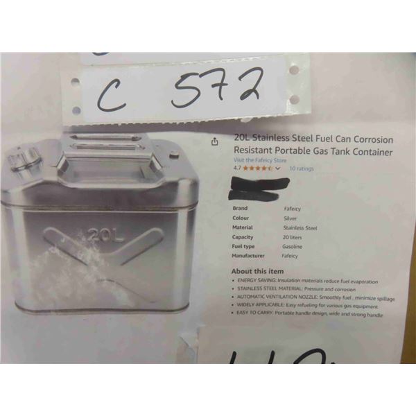 20L Stainless Steel Fuel Can Corrosion Resistant Portable Gas 