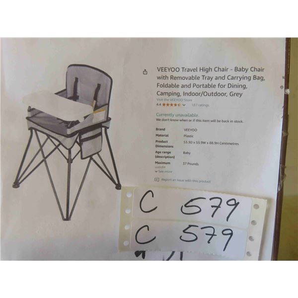VEEYOO Travel High Chair - Baby Chair with Removable Tray and 