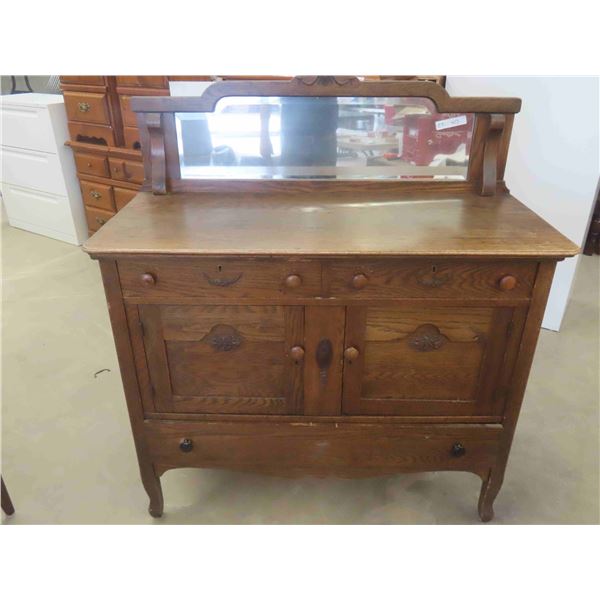 Antique Oak Buffet with Top Mirror 52'' x 46'' x 20'' 