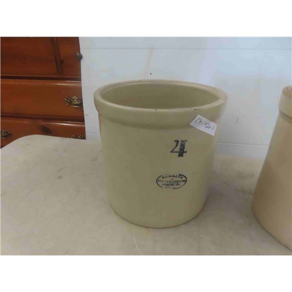 2 Medalta Stoneware Crocks 4gal, 3gal 