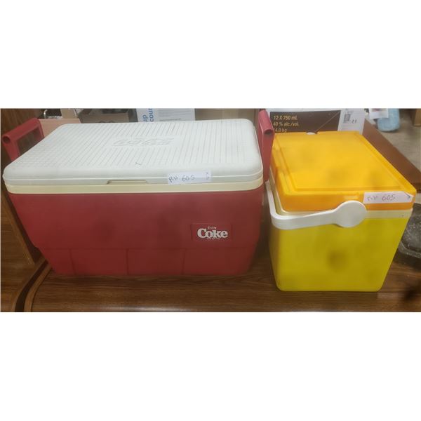 2 Picnic Coolers : Coca Cola 12'' x 22'' x 12'' , Other 11'' x 13 1/2'' x 10'' 