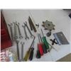 Image 1 : Metal Toolbox with Odds Tools: Wrenches, Screwdrivers, Saw