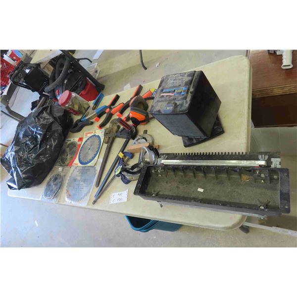 New Saw Blades: 6, 7 1/4", 10" Pipe Wrench, Clamps, Goggles, Ceramic Heater, Bolt Cutters +