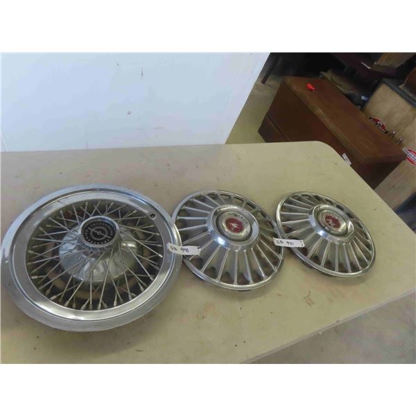 3 Vintage Hubcaps: 2 Mustang, 1 T-Bird 