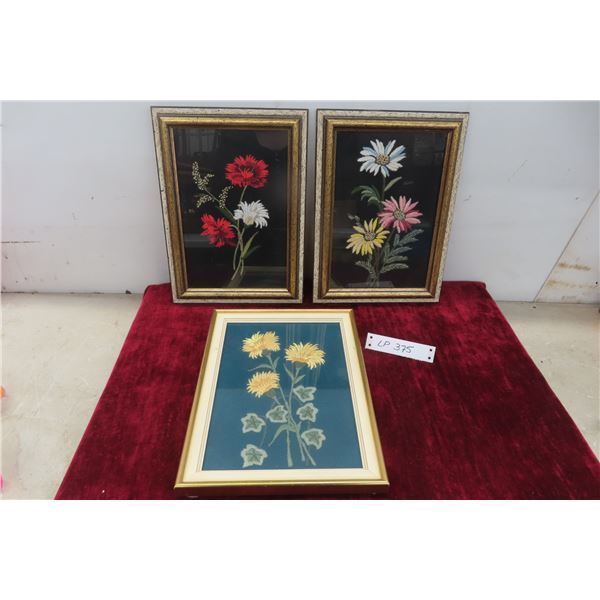 9 Vintage Needlepoint Floral Pictures 13x9 ,