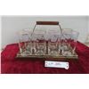 Image 1 : Vintage Bar Serving Set with Leaf Pattern Tumbler Glasses, Mint
