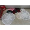 Image 2 : 10 Colour Doilys Hand Made Pink, Green, Burgundy + Assorted White Table Clothes, Table Runners