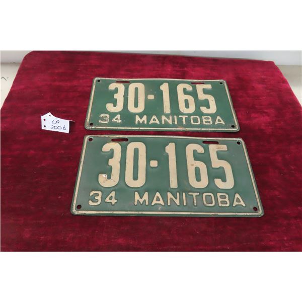2 Manitoba 1934 Licence Plates 