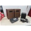 Image 1 : 2 Speakers  16" X11" , Bogen Mixer Pre-Amp & LabTech Subwoofer with Cords 