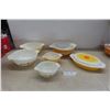 Image 1 : 5 Pyrex Mixing Bowls: Golden Butterfly, Shenadoah + Sunflower Casserole Dish with Lid 