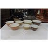 Image 1 : 7 Pyrex Mixing Bowls: Woodland Brown Tan + Forrest Fancies Mushroom