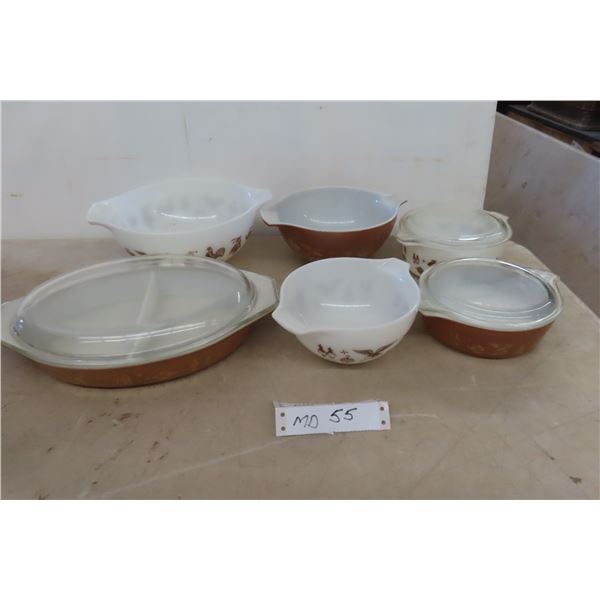 Pyrex Early American Cinderella , 3 Mixing Bowls, 3 Casserole Dishes with Lids 