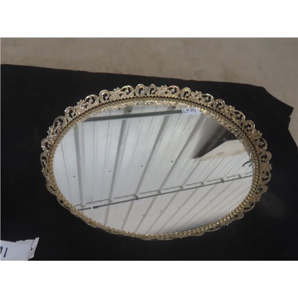 15"x11" Vintage Oval Mirror, Metal Perfume Tray