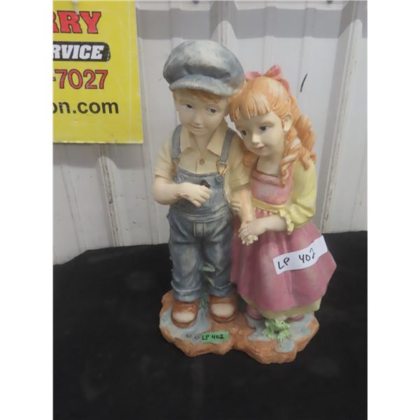 Ceramic Boy & Girl with Frog Statue 16" Tall