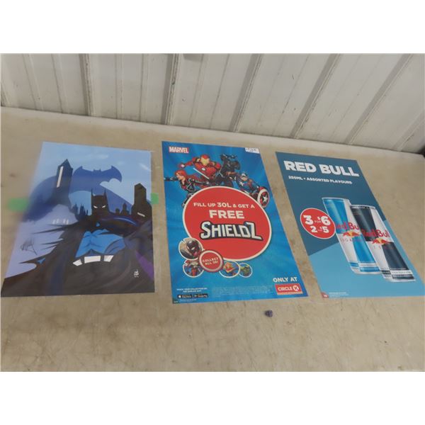 Batman Poster Signed by Artist, Cicle K, Marvel Action Figure & Red Bull Posters