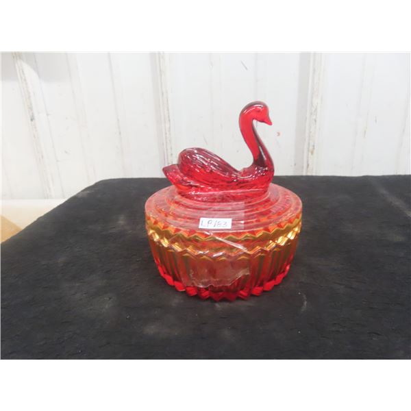Vintage Orange Glass Swan Jar with Lid Mint 