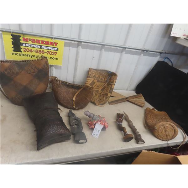 Tropical Souvenir, Wood Carving Figurine, Hand Bag +