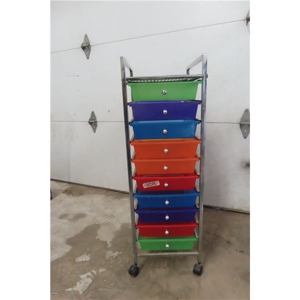 Metal Rolling Cart With 10 Plastic Drawers 38x15x13