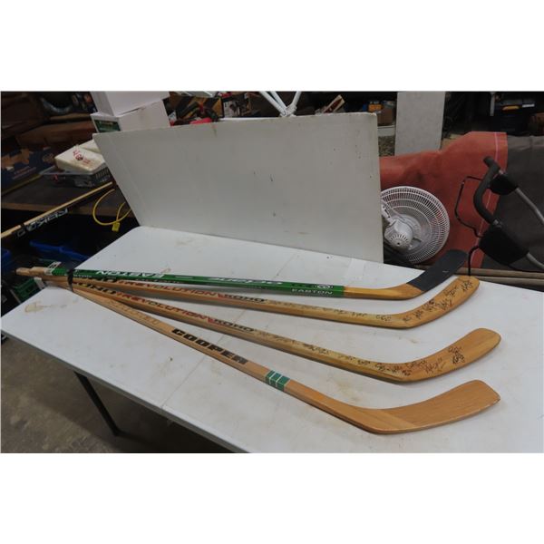 4 Hockey Sticks Left Handed 2 with Autographs 