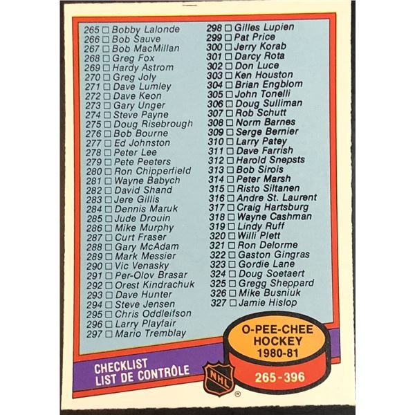 1980-81 O-PEE-CHEE CHECKLIST