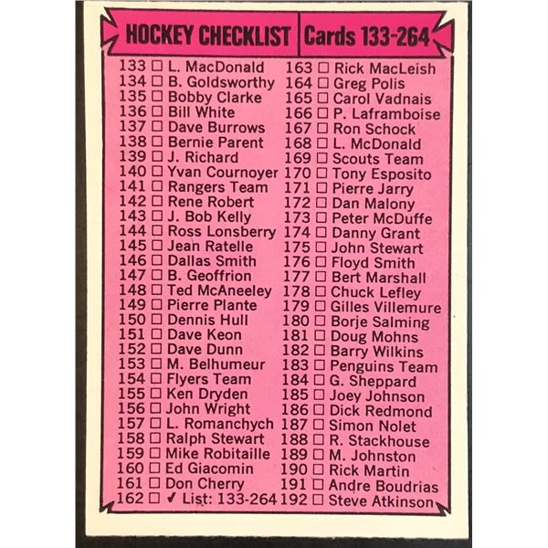 1974-75 O-PEE-CHEE CHECKLIST