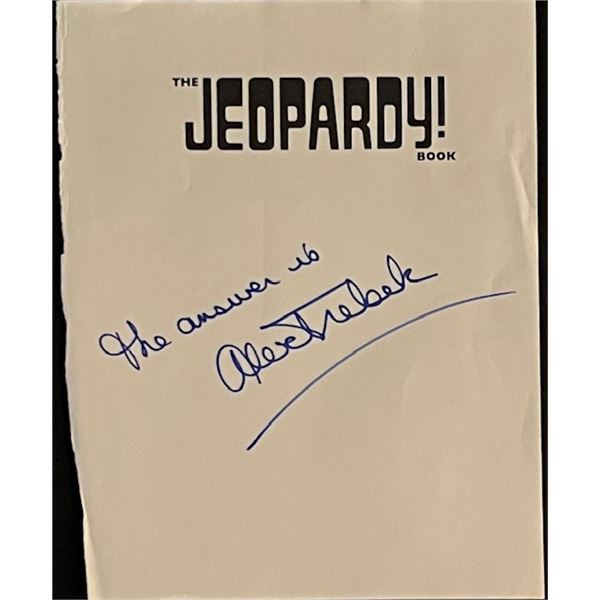 Alex Trebek Signed Jeopardy page from The Jeopardy! Book.