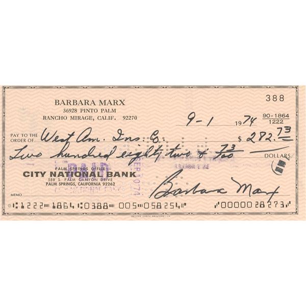 Barbara Marx signed check