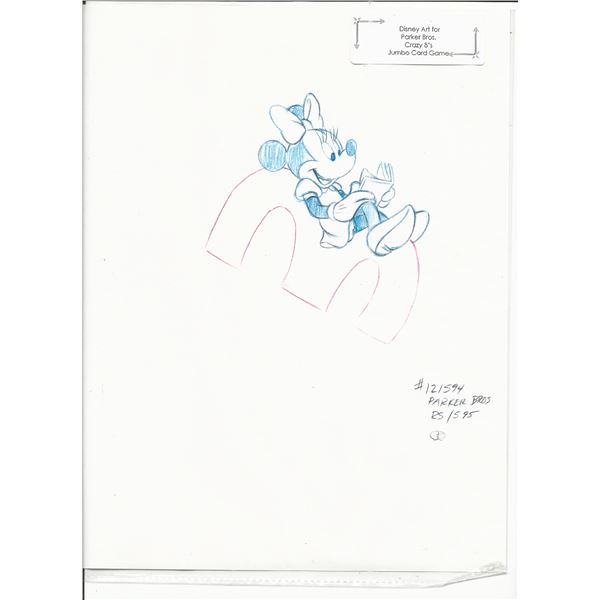 Disney Minnie Mouse original hand drawn art for Parker Bros. Hasbro Crazy 8's card game