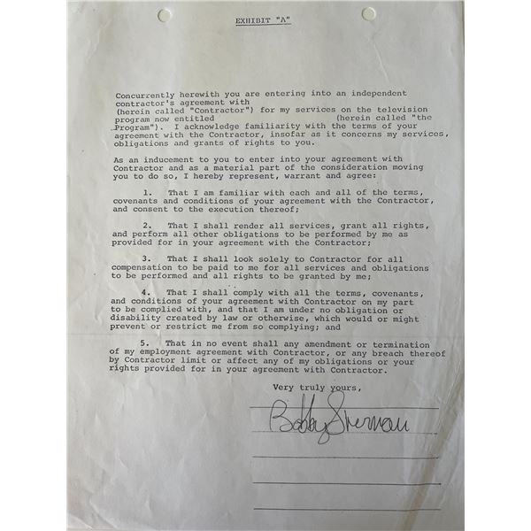 Bobby Sherman signed contract