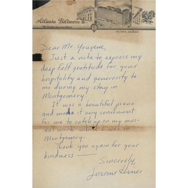 Opera Star Jerome Hines signed hand written letter