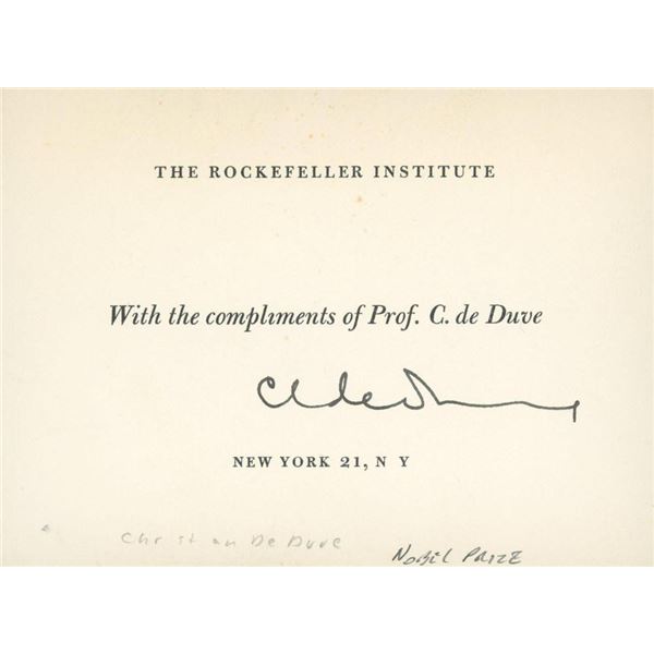 Nobel Prize Winner Christian de Duve signed card