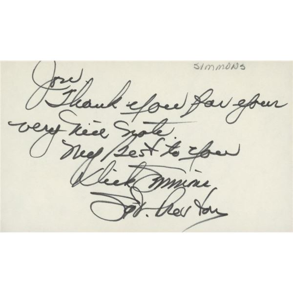 Sergeants 3 Dick Simmons signed note