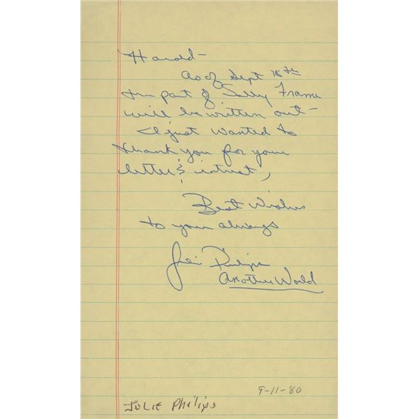 Julie Phillips signed note