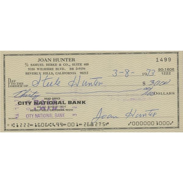 Joan Hunter signed check