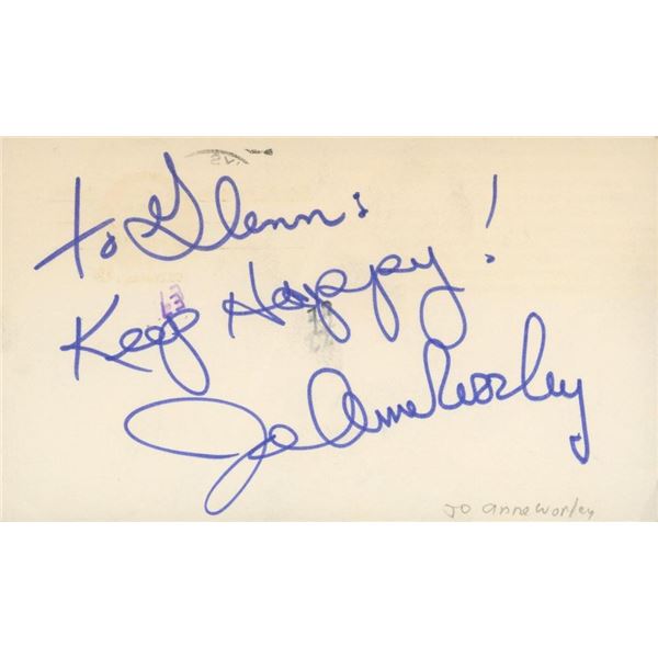 Laugh In's Jo Anne Worley signed note