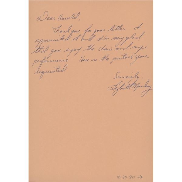 One True Thing Lizbeth Mackay signed handwritten letter