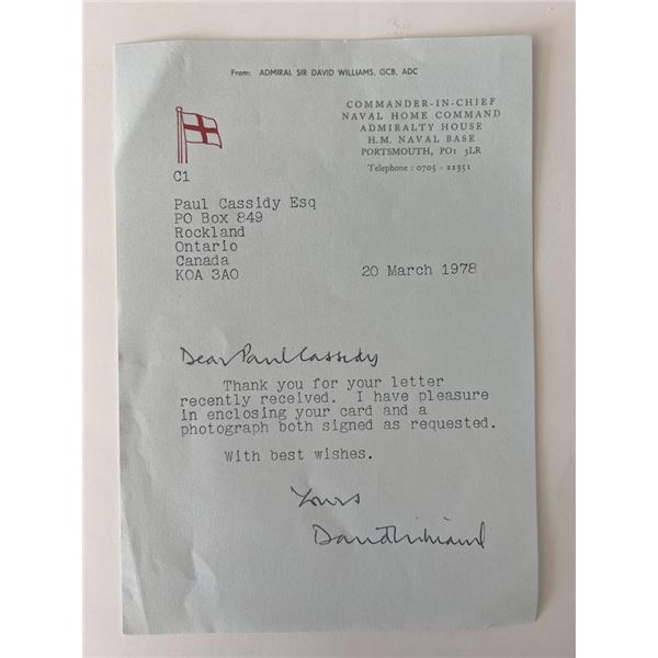 Admiral Sir David Williams signed letter