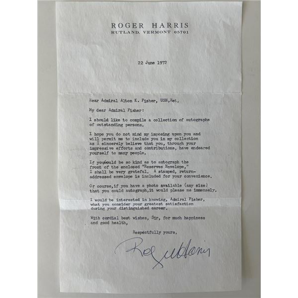 Roger Harris signed letter