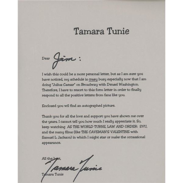 Law And Order SVU Tamara Tunie signed letter