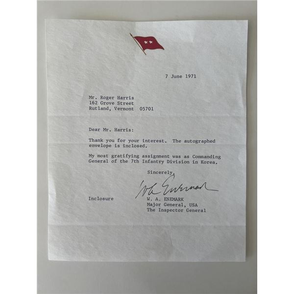 William A. Enemark signed letter