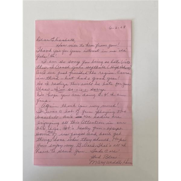 Mary Weddle signed letter