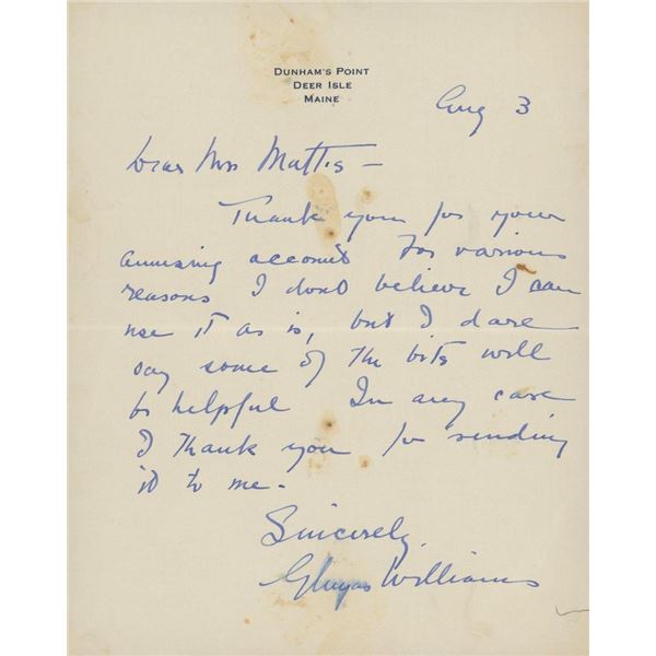 Cartoonist Gluyas Williams signed letter