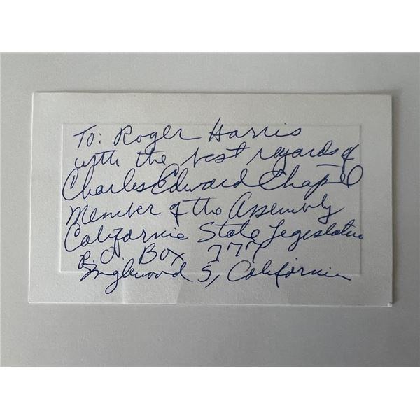 Charles Edward Chapel signed note