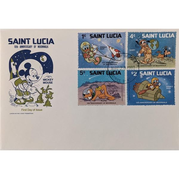 St. Lucia 1980  Disney Space Scenes First Day Cover