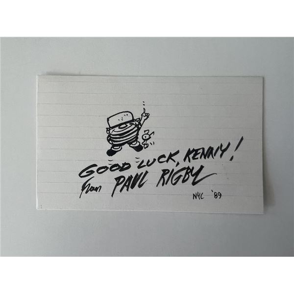 Cartoonist Paul Rigby signed hand drawn sketch