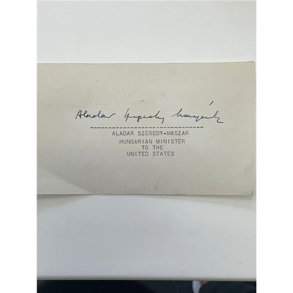 Hungarian Minister to the United States Aladar Szegedy-Maszak original signature