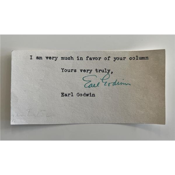 Radio newsman Earl Godwin signed typed note
