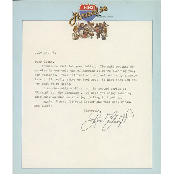 Musician Lionel Cartwright signed letter