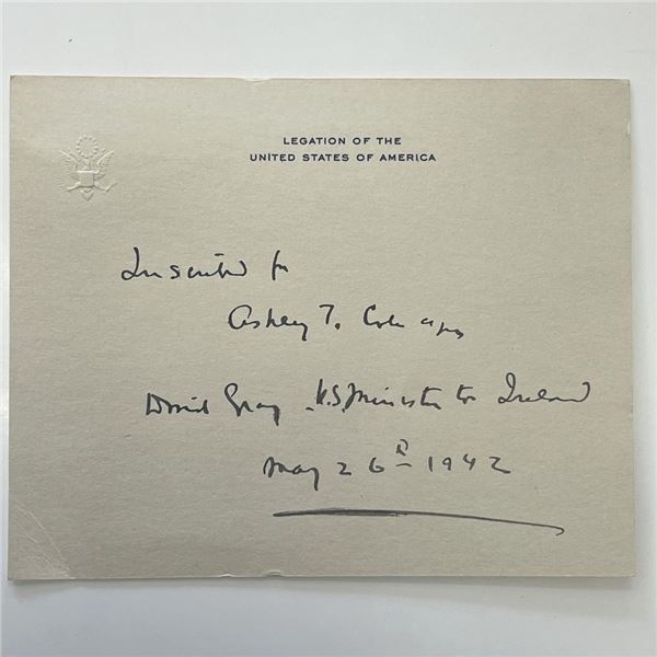 US Minister to Ireland David Gray signed note